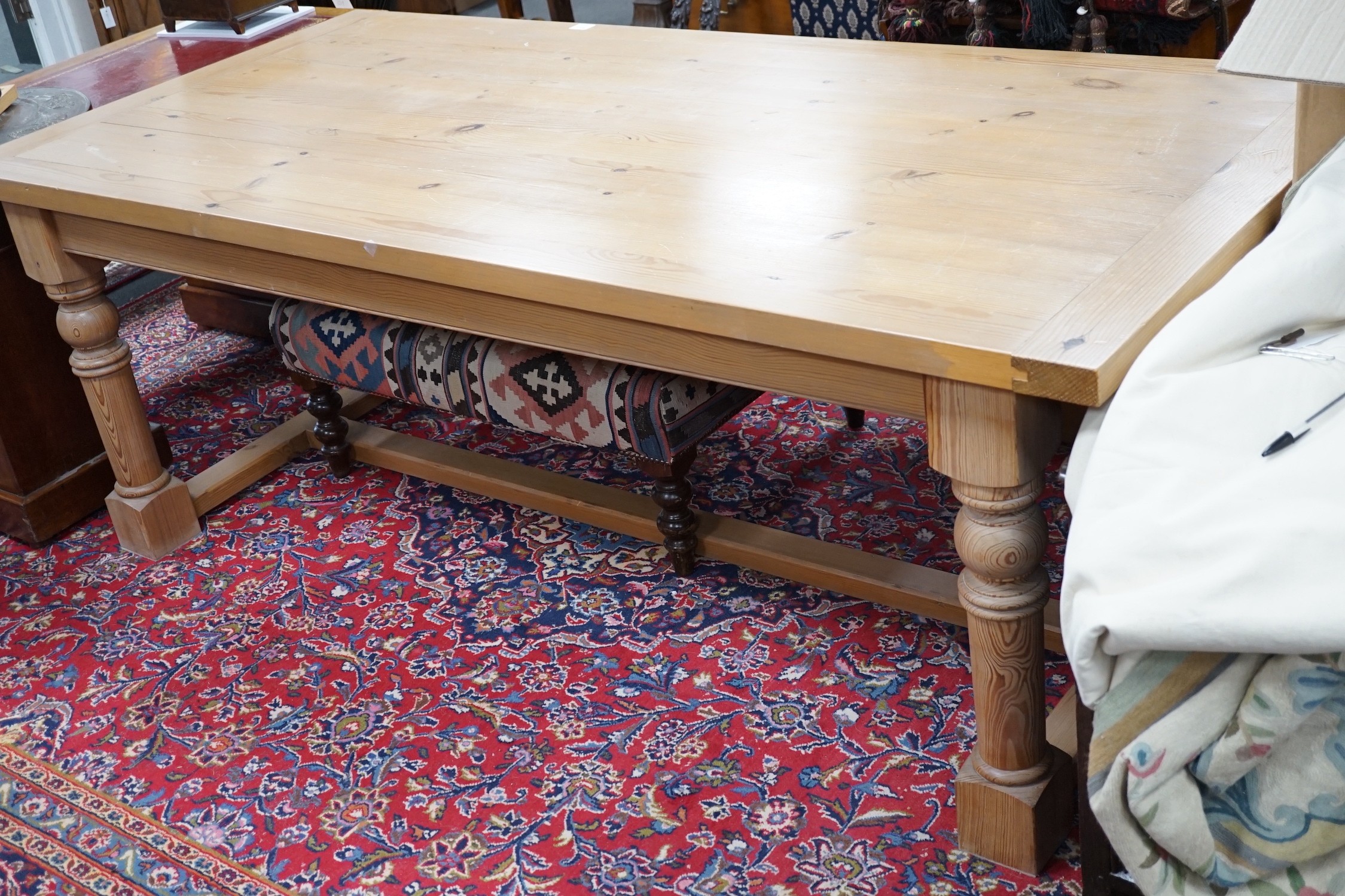 A modern pine refectory table, 213 x 98cm, height 76cm *Please note the sale commences at 9am.